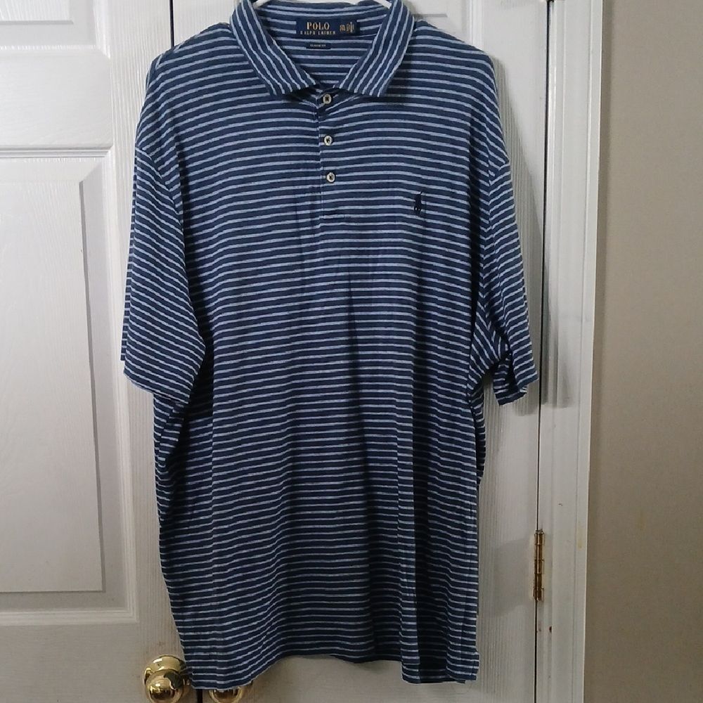 Polo Ralph Lauren 2 tone blue striped polo shirt Sz XXL EUC